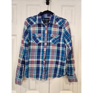 American Eagle Outfitters Blue Plaid Button Down Shirt